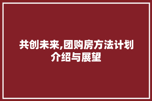 共创未来,团购房方法计划介绍与展望