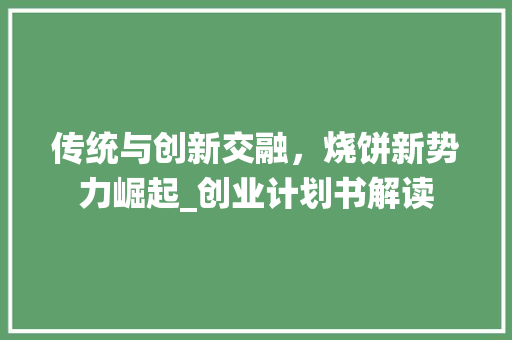 传统与创新交融，烧饼新势力崛起_创业计划书解读