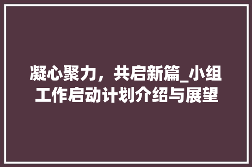 凝心聚力，共启新篇_小组工作启动计划介绍与展望