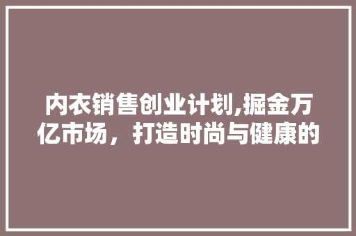 内衣销售创业计划,掘金万亿市场，打造时尚与健康的完美融合