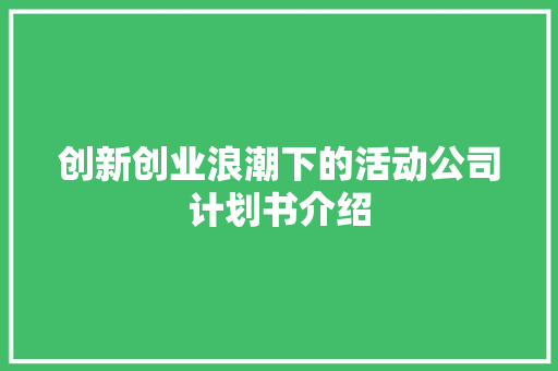 创新创业浪潮下的活动公司计划书介绍
