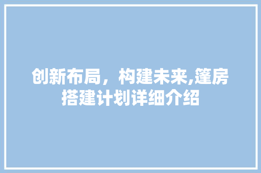 创新布局，构建未来,篷房搭建计划详细介绍 成语大全
