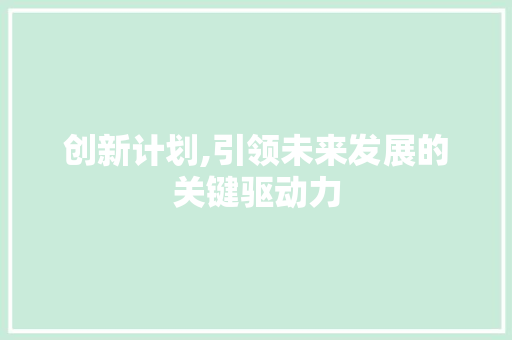 创新计划,引领未来发展的关键驱动力