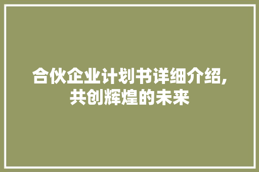 合伙企业计划书详细介绍,共创辉煌的未来