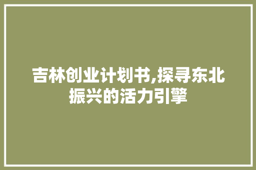 吉林创业计划书,探寻东北振兴的活力引擎