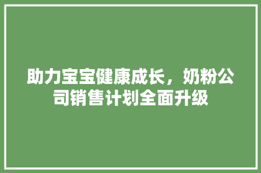 助力宝宝健康成长，奶粉公司销售计划全面升级 工作计划