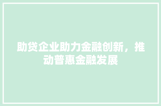 助贷企业助力金融创新，推动普惠金融发展 工作计划