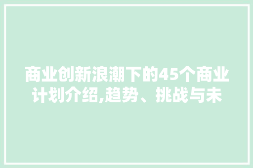 商业创新浪潮下的45个商业计划介绍,趋势、挑战与未来展望 合同范本
