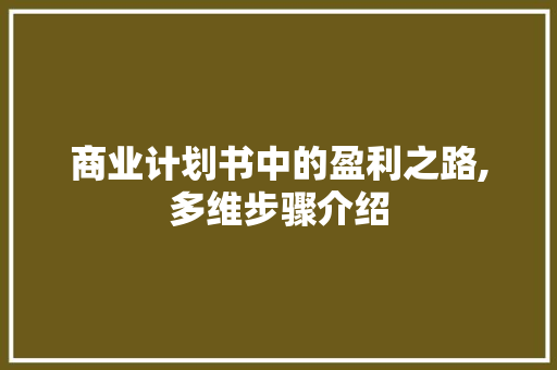 商业计划书中的盈利之路,多维步骤介绍