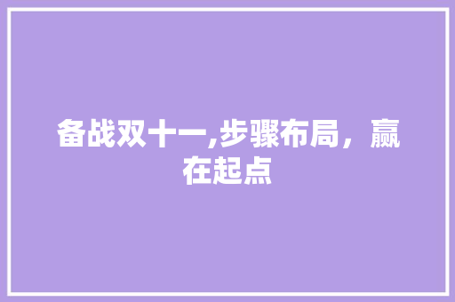 备战双十一,步骤布局，赢在起点