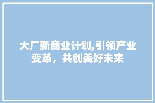 大厂新商业计划,引领产业变革，共创美好未来