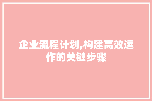 企业流程计划,构建高效运作的关键步骤