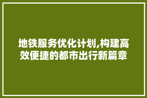 地铁服务优化计划,构建高效便捷的都市出行新篇章