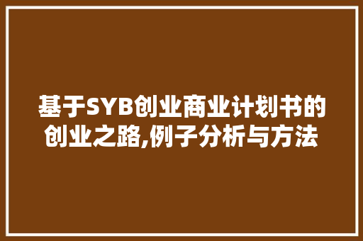基于SYB创业商业计划书的创业之路,例子分析与方法指导