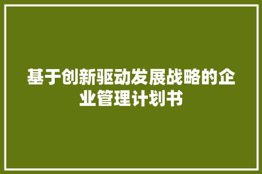 基于创新驱动发展战略的企业管理计划书