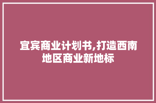 宜宾商业计划书,打造西南地区商业新地标