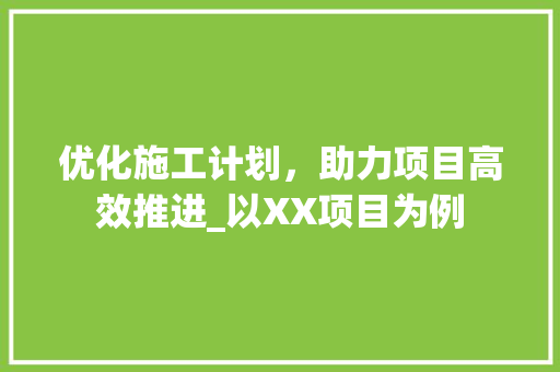 优化施工计划，助力项目高效推进_以XX项目为例