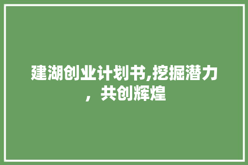建湖创业计划书,挖掘潜力，共创辉煌