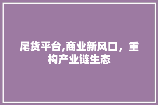 尾货平台,商业新风口，重构产业链生态 国学经典