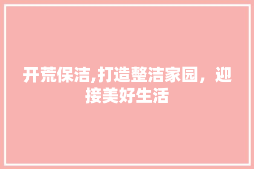 开荒保洁,打造整洁家园，迎接美好生活