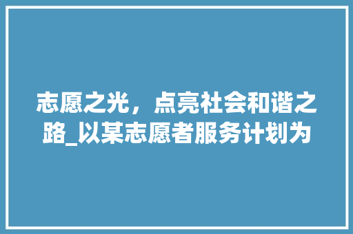 志愿之光，点亮社会和谐之路_以某志愿者服务计划为例