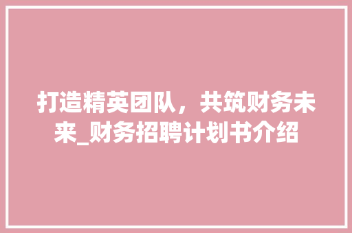 打造精英团队，共筑财务未来_财务招聘计划书介绍