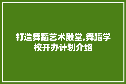 打造舞蹈艺术殿堂,舞蹈学校开办计划介绍