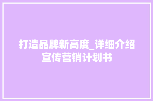 打造品牌新高度_详细介绍宣传营销计划书