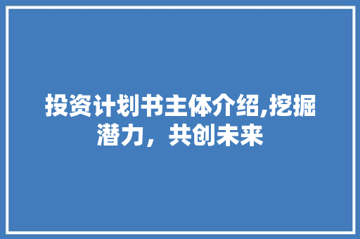 投资计划书主体介绍,挖掘潜力，共创未来