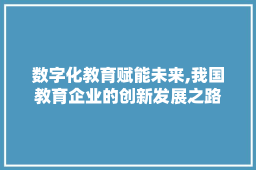 数字化教育赋能未来,我国教育企业的创新发展之路