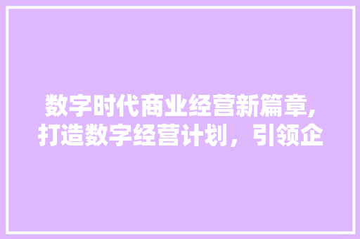 数字时代商业经营新篇章,打造数字经营计划，引领企业转型升级