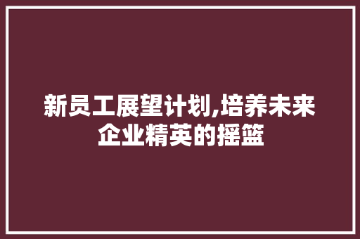 新员工展望计划,培养未来企业精英的摇篮