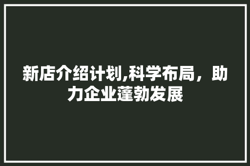 新店介绍计划,科学布局，助力企业蓬勃发展
