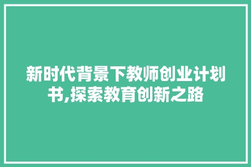 新时代背景下教师创业计划书,探索教育创新之路 工作总结