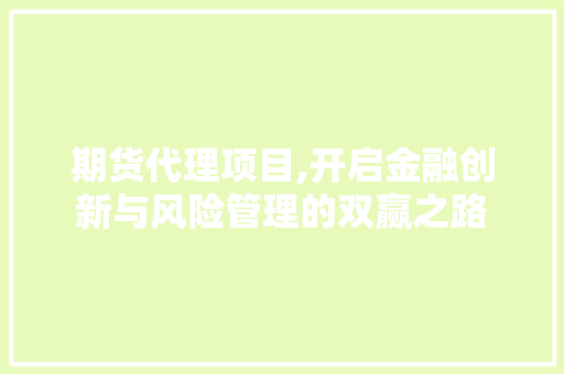 期货代理项目,开启金融创新与风险管理的双赢之路