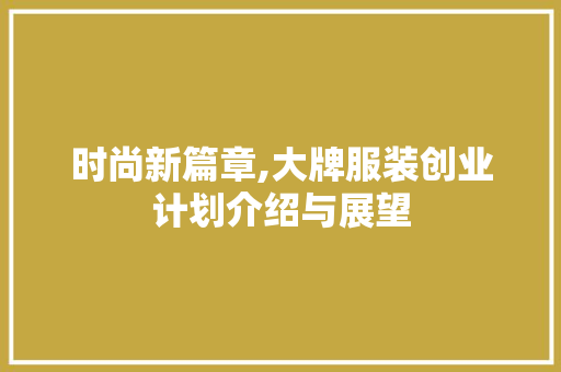 时尚新篇章,大牌服装创业计划介绍与展望