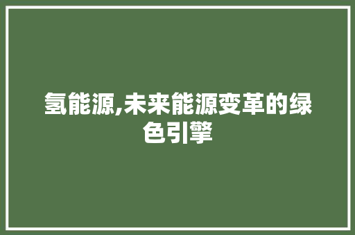 氢能源,未来能源变革的绿色引擎
