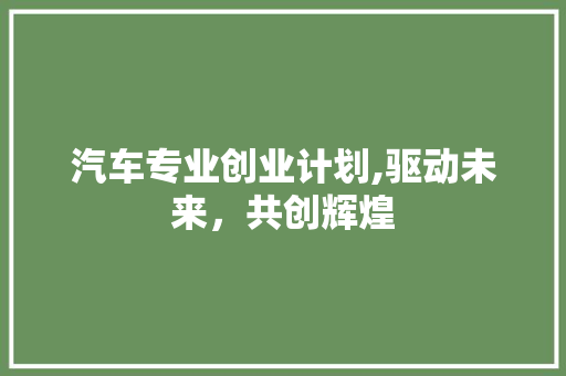 汽车专业创业计划,驱动未来，共创辉煌
