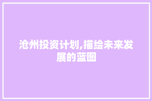 沧州投资计划,描绘未来发展的蓝图
