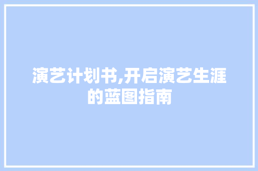 演艺计划书,开启演艺生涯的蓝图指南 演讲稿