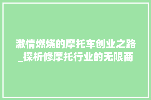 激情燃烧的摩托车创业之路_探析修摩托行业的无限商机 工作总结