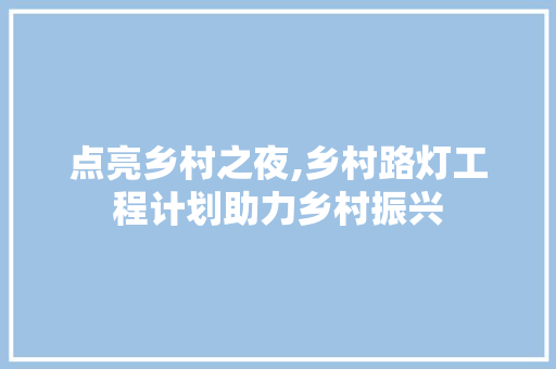 点亮乡村之夜,乡村路灯工程计划助力乡村振兴