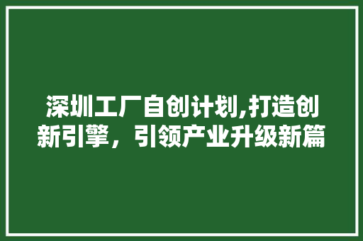 深圳工厂自创计划,打造创新引擎，引领产业升级新篇章