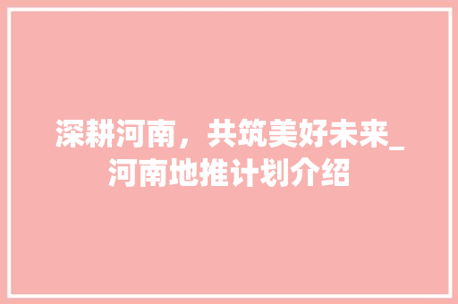 深耕河南，共筑美好未来_河南地推计划介绍 演讲稿