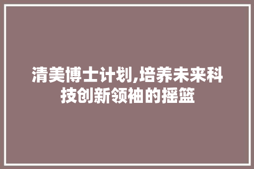 清美博士计划,培养未来科技创新领袖的摇篮