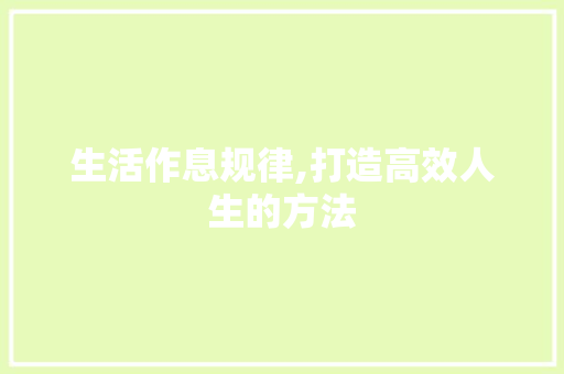 生活作息规律,打造高效人生的方法