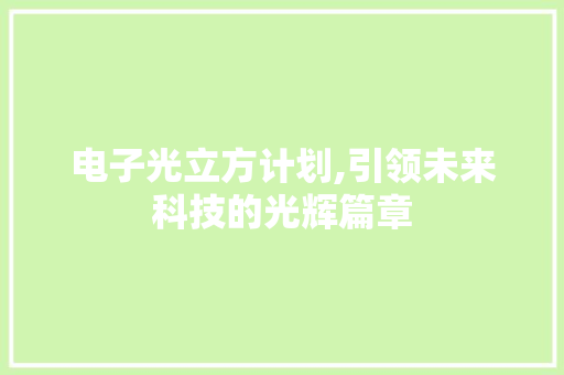 电子光立方计划,引领未来科技的光辉篇章