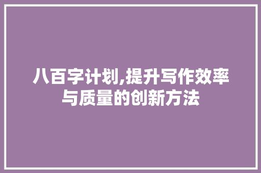八百字计划,提升写作效率与质量的创新方法