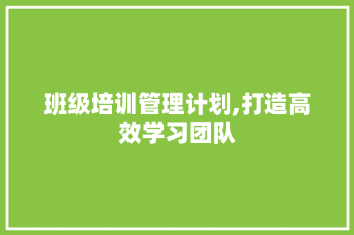 班级培训管理计划,打造高效学习团队