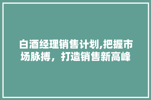 白酒经理销售计划,把握市场脉搏，打造销售新高峰 演讲稿
